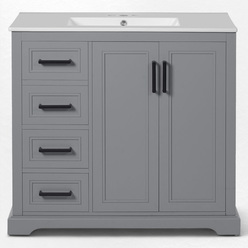 36" Single Bathroom Vanity With Ceramic Sink, Gray