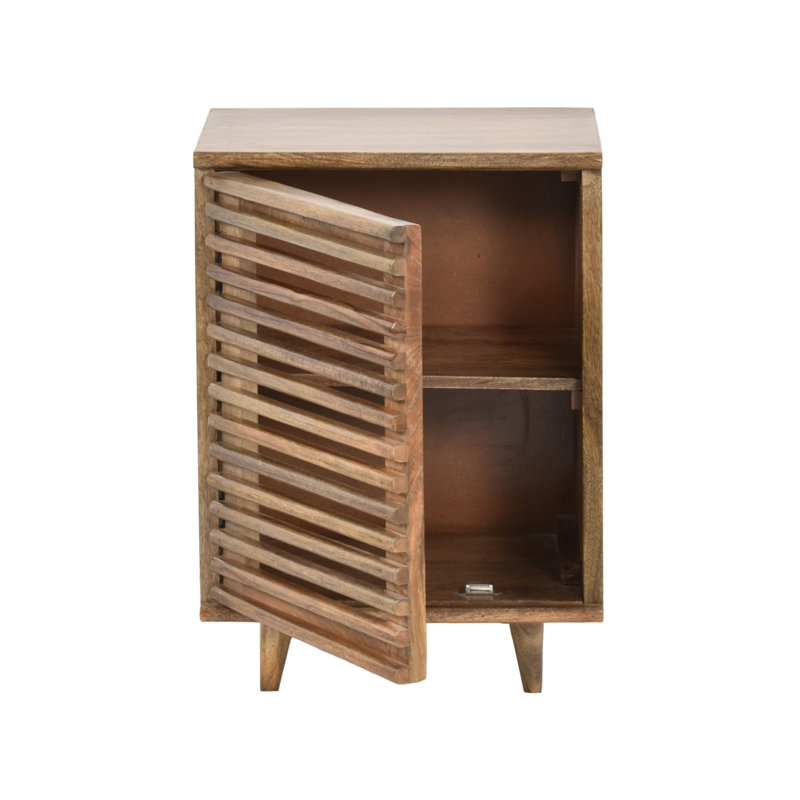 Armoire latérale Birger en bois massif à lattes avec pieds fuselés