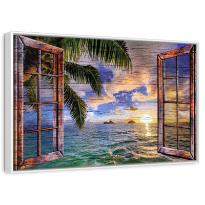 Vue de fenêtre en bois tropical