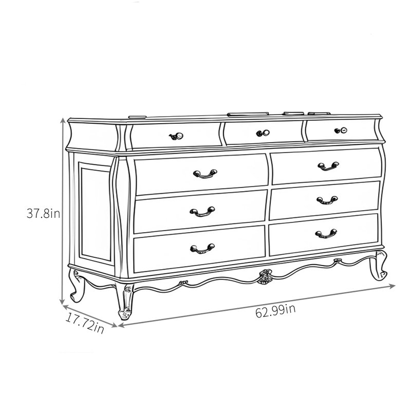 Buffet multi-tiroirs de style rétro, Noyer, H 37,8 po x l 62,99 po x P 17,72 po