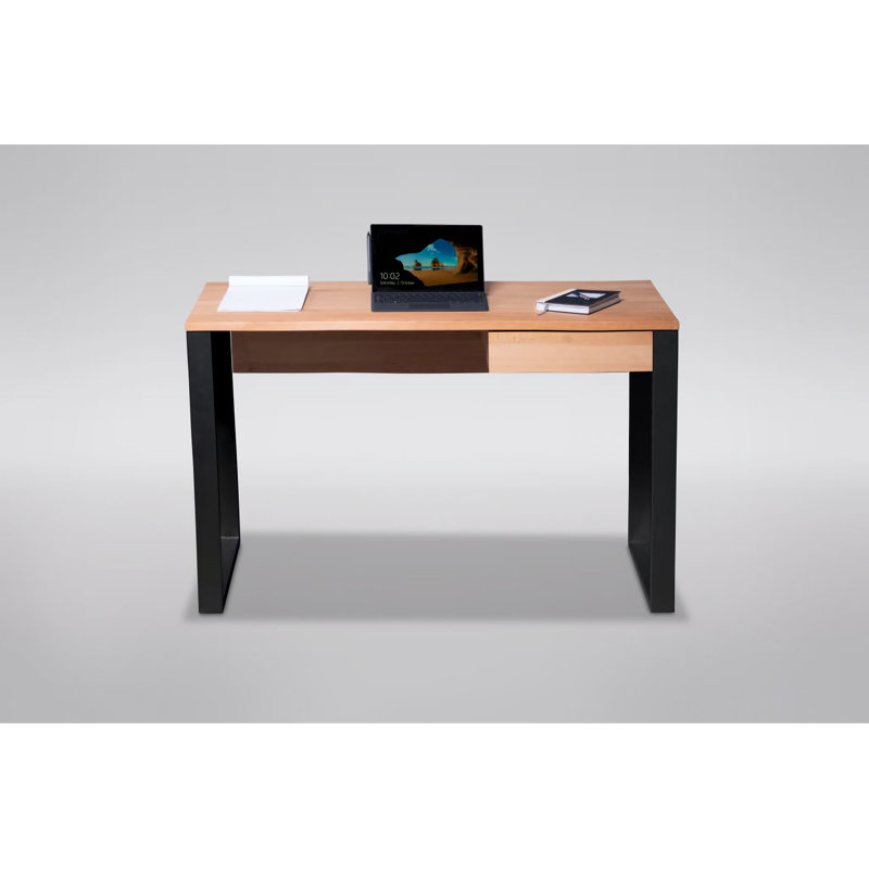 Moors Solid Wood Top Metal Base Writing Desk, Light Brown