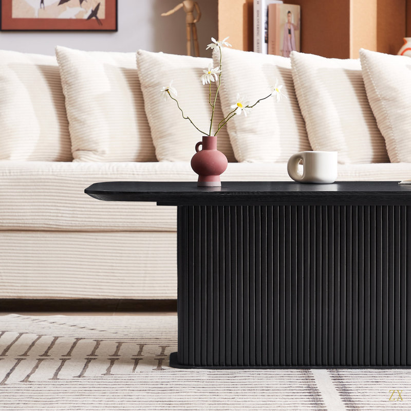 Table basse en bois avec pieds en métal, Noir
