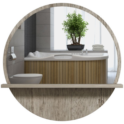 kleankin 45cm Wall Mounted Bathroom Mirror with Shelf Natural Wood Effect