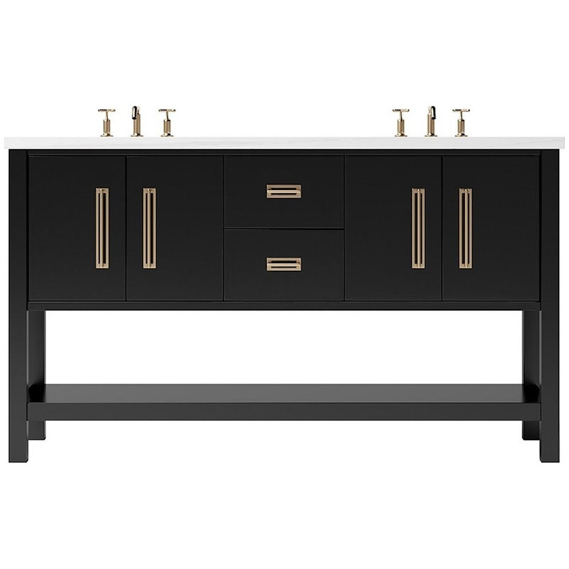 Meuble-lavabo double Kiawah, Noir, Or satiné, 60"