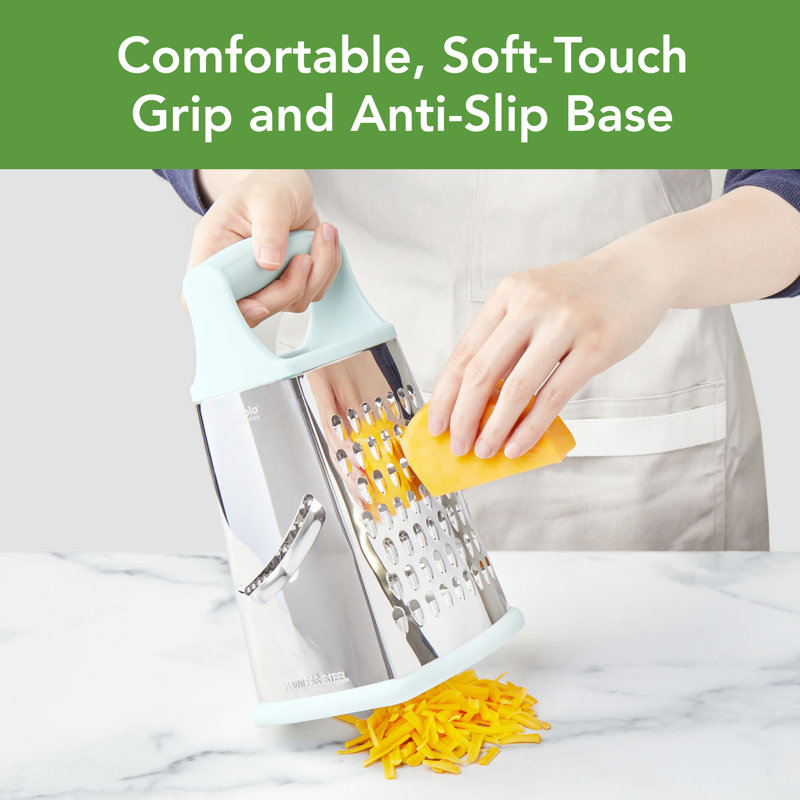 Tovolo Elements 4-sided Box Grater - Stainless Steel Cheese Shredder With Coarse Medium Fine Slice Sides, Comfortable Handle & Stable Base For Kitchen Prep, Large, Haze 