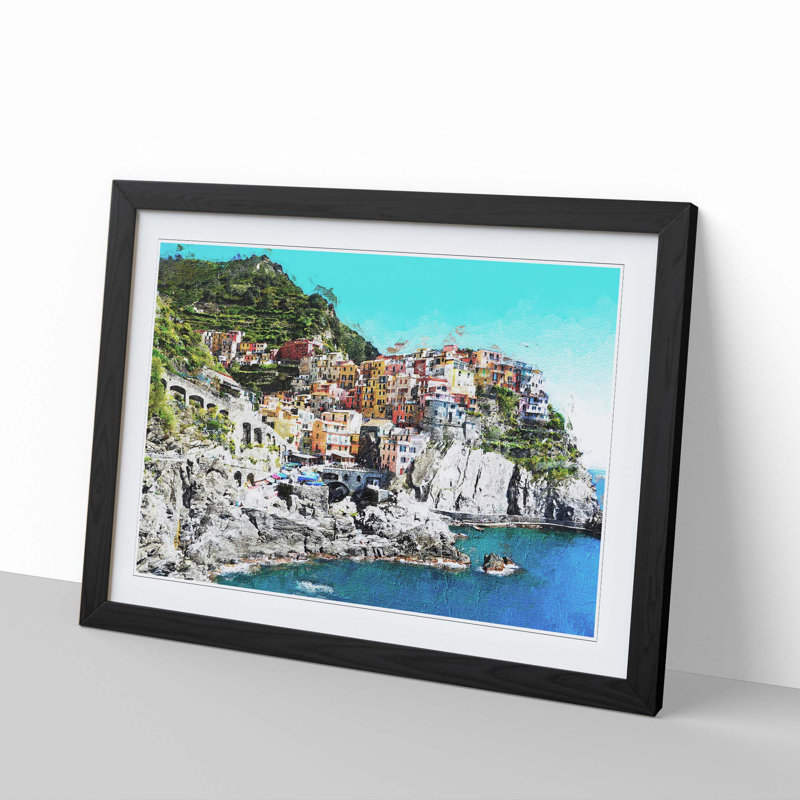 Cinque Terre in Italy - Picture Frame Painting Print, Black Framed, 48cm H x 65cm W x 2cm D