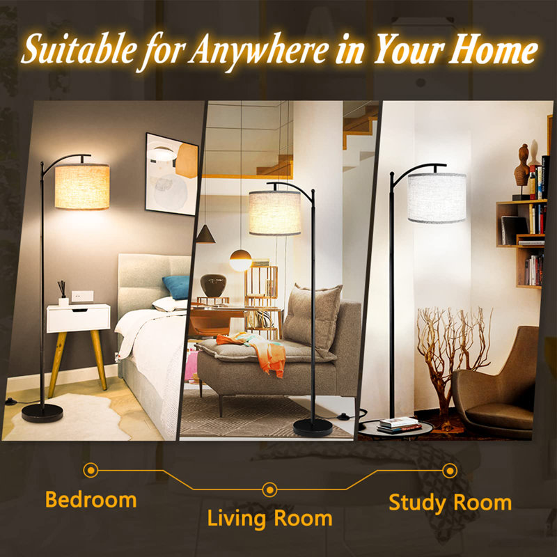 Floor Lamp With 3cct Led Bulb, Gray Linen Lamp Shade For Living Room, Modern Standing Lamp For Bedrooms