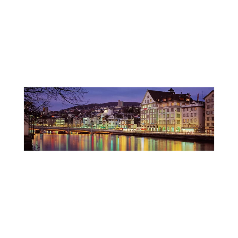 Riverfront Architecture, Zurich, Switzerland by Panoramic Images - Wrapped Canvas Panoramic Print