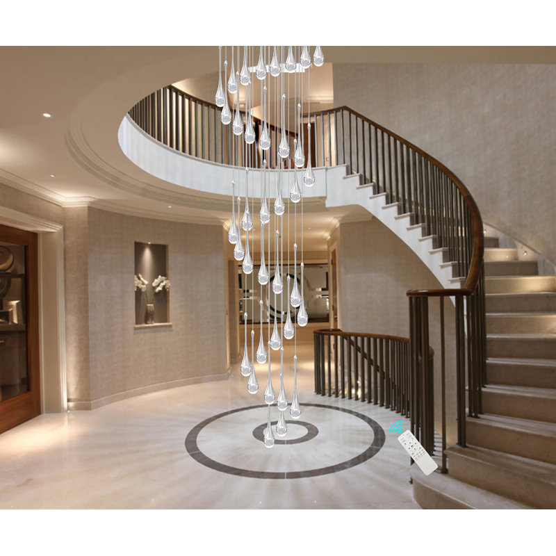 Modern 36-Lights Silver Large Villa Crystal Pendant Light 158" High Ceiling Chandeliers Dimmbale LED