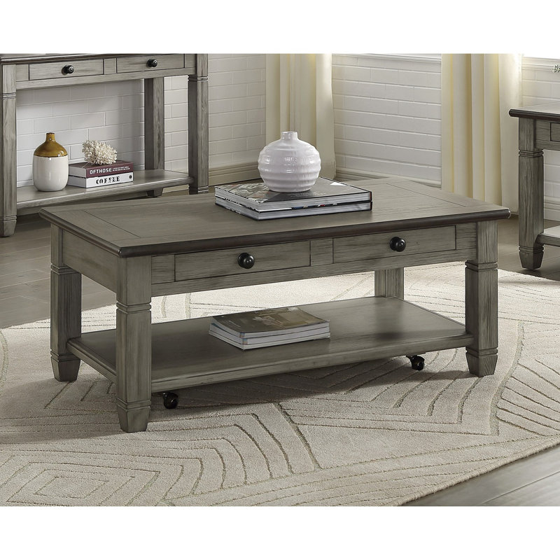 Table basse 1 pièce avec roulettes et 2 tiroirs, Gris antique