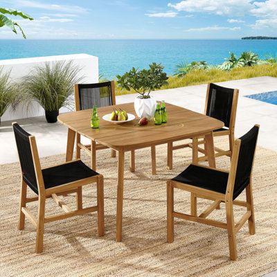 Vienna 5-Piece Outdoor Patio Teak And Rope Dining Set With Armless Chairs In Natural