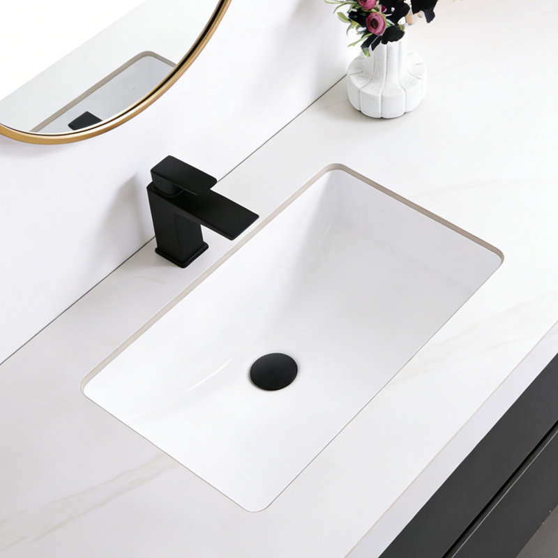 White 24 in. Porcelain Rectangular Undermount Bathroom Sink With Overflow For Modern Bathroom