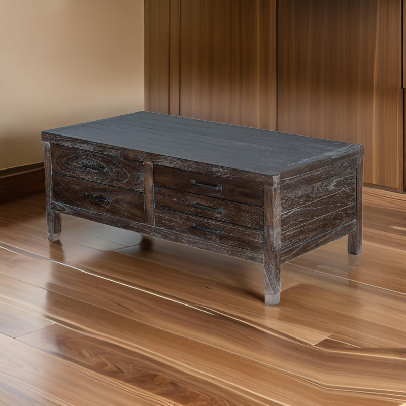 Nikay Coffee Table, 5 Drawers, Dark Brown Mindi, Rectangular 50 Inch