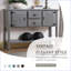 Console, buffet, bois de pin massif rétro 48 po avec 2 tiroirs, armoires et tablette inférieure, gris antique | Structure robuste | Assemblage facile-378509825