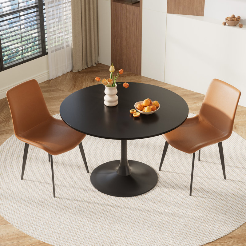 Petit ensemble de salle à manger à piédestal rond, Noir, 3 pièces: table, 2 chaises, Brun