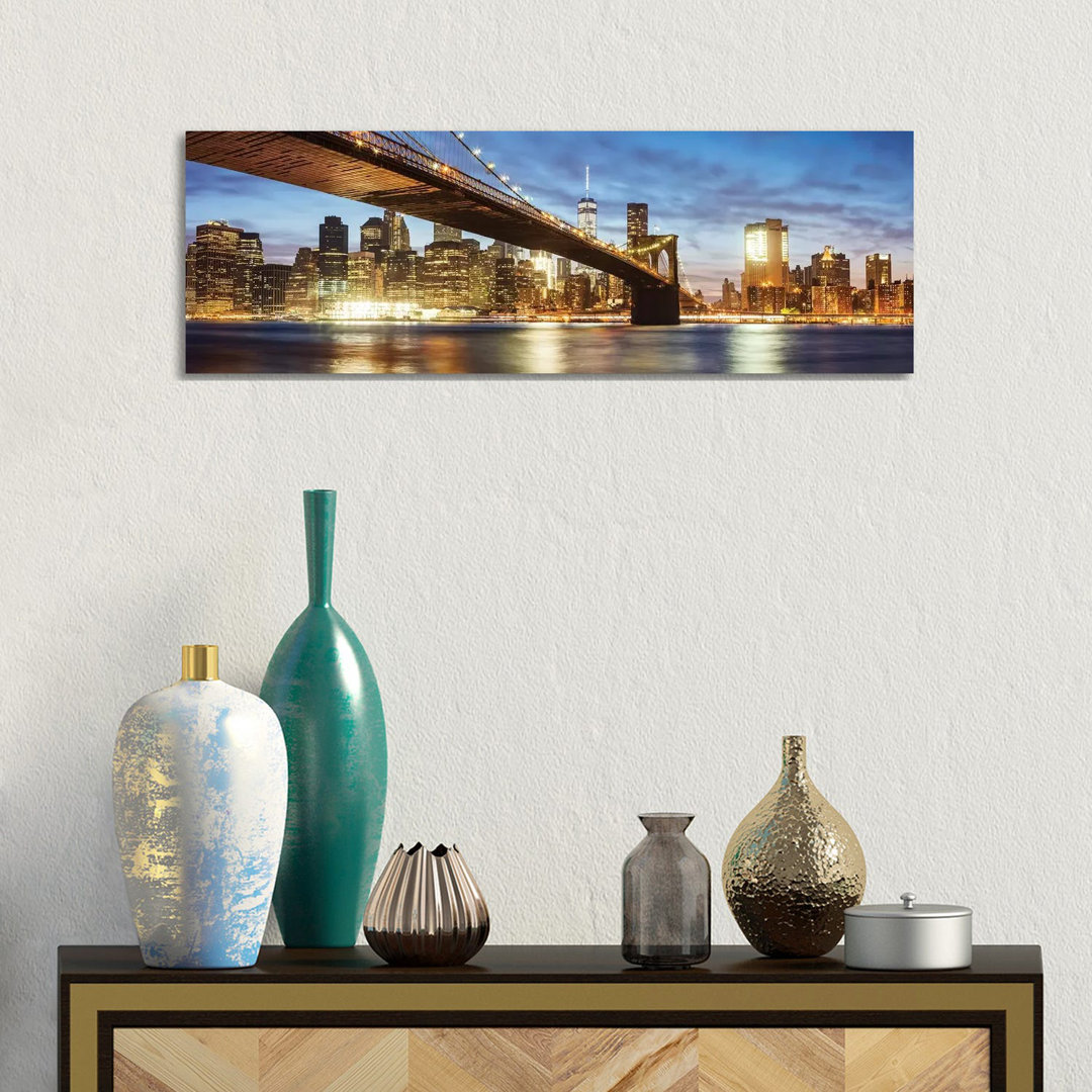 Brooklyn Bridge Panoramablick, New York von Matteo Colombo - Ohne Rahmen Panorama-Leinwand Giclée auf Leinwand