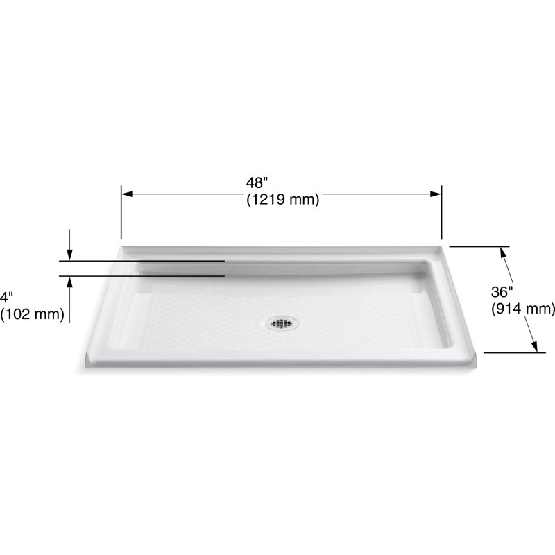 Base de douche à drain simple 48 po x 36 po Kathryn®, Blanc