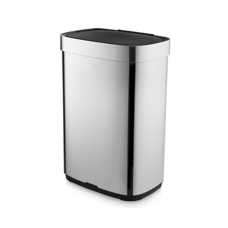 Swan Rectangular Sensor Bin with Hands-Free Opening Using Motion Sensor Technology, Ozone Odour Sterilisation, Bin Liner Retainer Ring, Extra-Large 80L Capacity, Stainless Steel