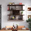 Casier à vin mural rustique à 3 niveaux, multifonctionnel avec porte-verres, idéal pour la décoration de votre bar ou salle à manger. Panneaux de particules couleur noyer, profondeur : 117,6 cm, largeur : 23,2 cm, hauteur : 103,5 cm, poids : 22,5 kg.