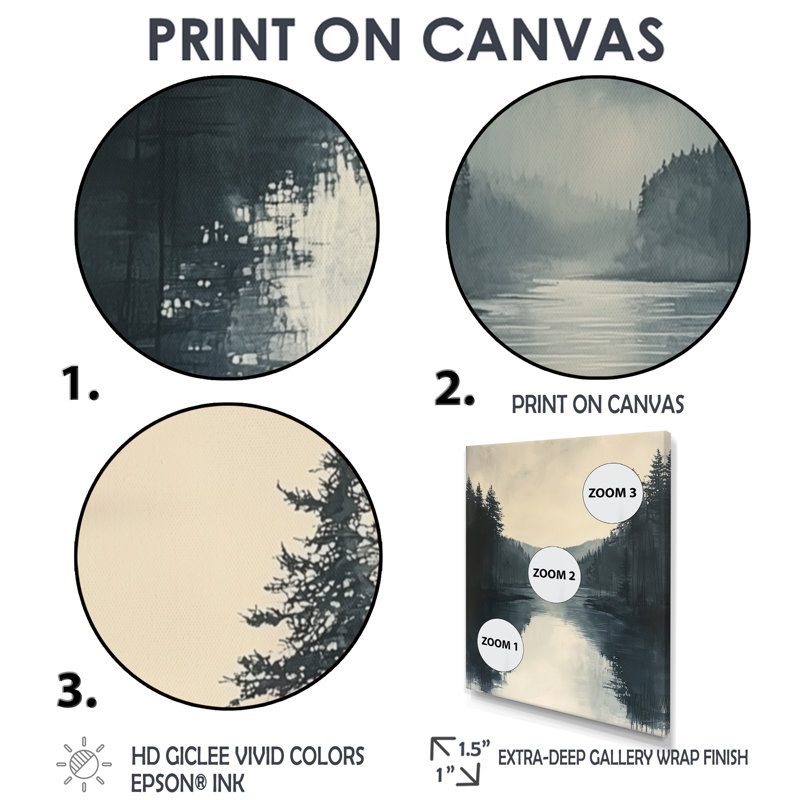 «Ginia Vintage Forest By The Lake I», art mural lac, Noir, Impression encadrée sans passe-partout, H 44 po x l 34 po