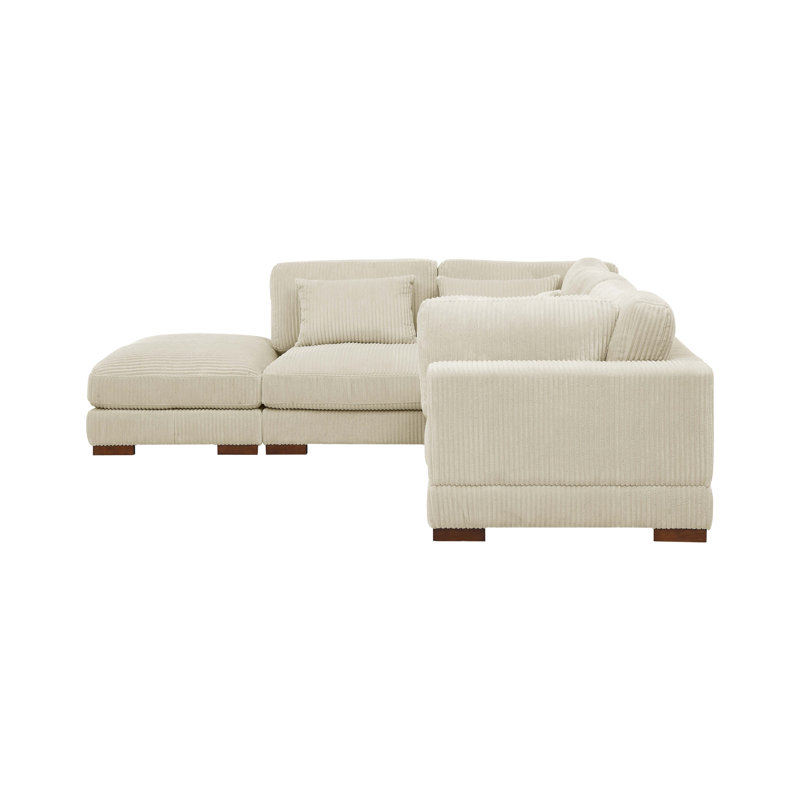 Canapé et méridienne large de 107 po avec repose-pieds Beeston, Velours côtelé crème, Orienté vers la gauche