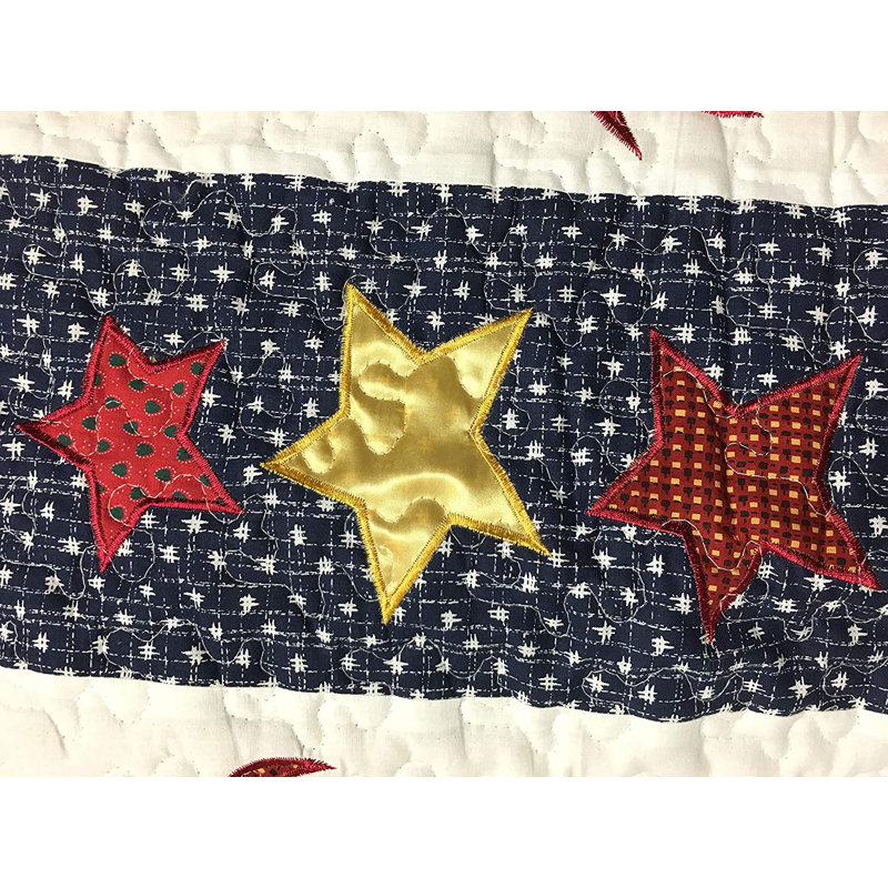 Holiday Patchwork Applique Embroidered Cotton Throw Blanket