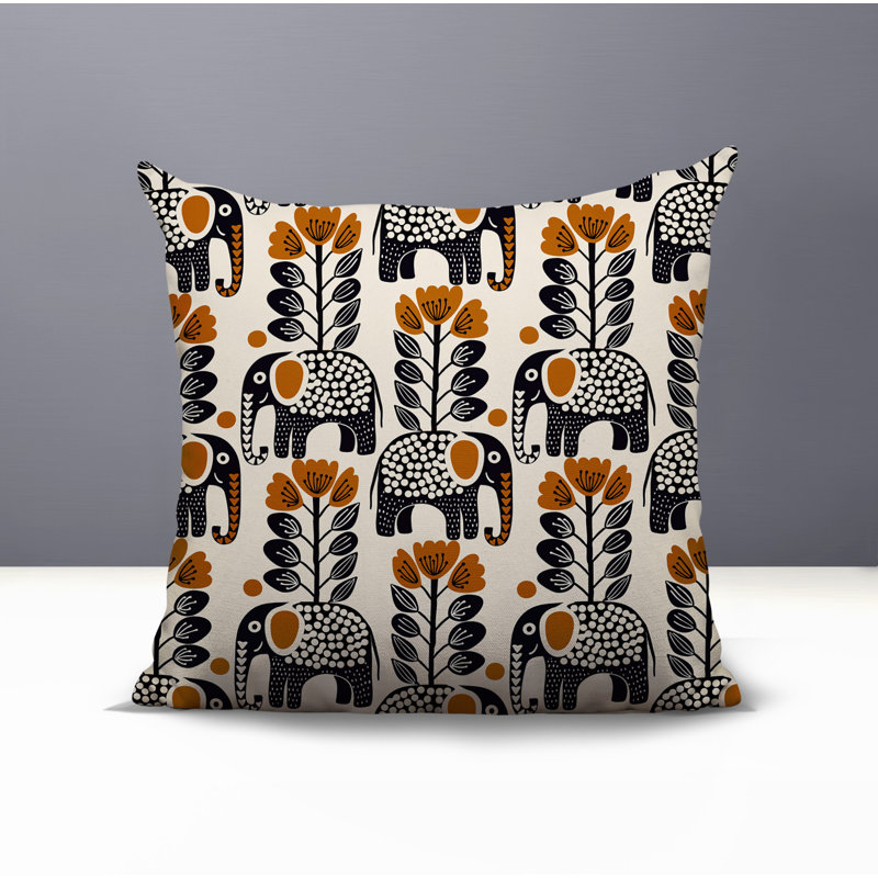 Coussin décoratif intérieur / extérieur Vance Elephant, Carré 17 po, Orange