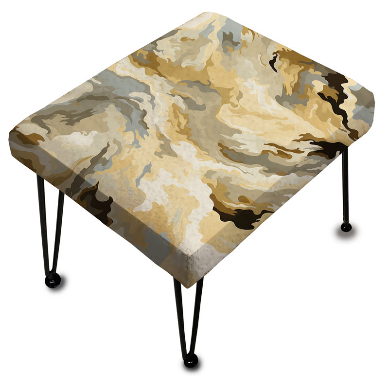 Repose-pieds rectangulaire beige et brun à motif doré dissimulé