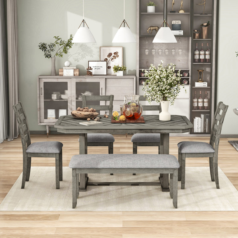Sarinity 6 - Person Trestle Dining Set, Gray