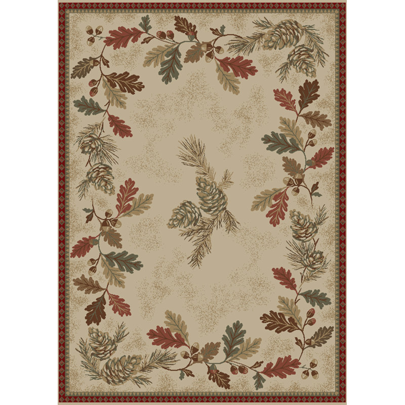 Tapis beige / rouge à motif floral Perryville, Rectangle 7 pi 10 po x 9 pi 10 po