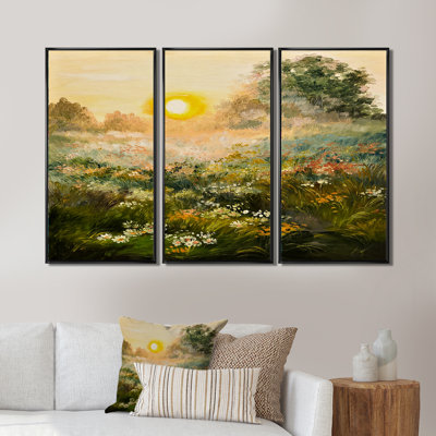 «Sunrise in the Blossoming Field», reproduction de photo sur toile 3 pièces