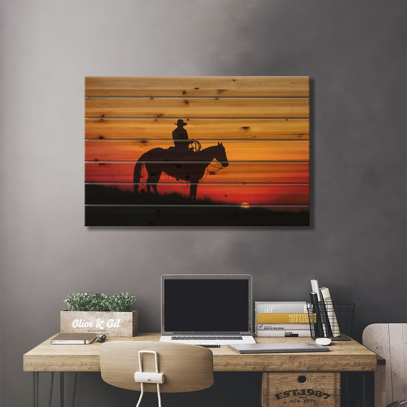 Silhouette de cowboy I, H 26 po x l 40 po x P 1,5 po