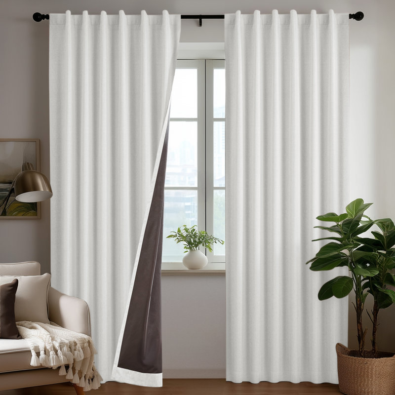 Linen-Look TPU Full Blackout Backing Curtains (Set of 2), 52" W x 63" L, White
