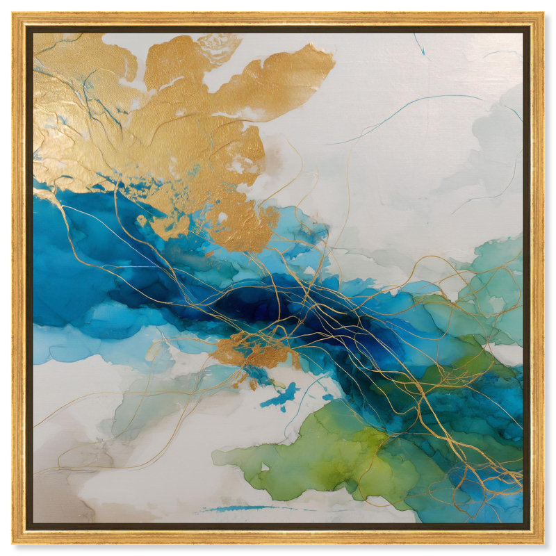 "Alconia II", art mural abstrait sur toile par , H 13 po x l 13 po, Cadre flottant doré