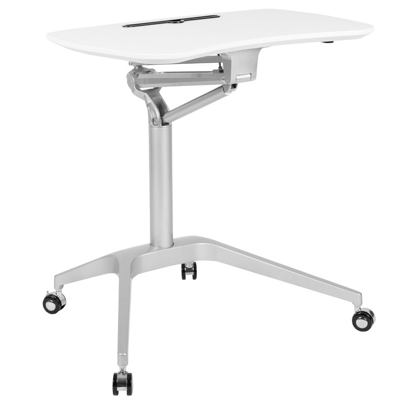 Mobile Sit-Down, Stand-Up Ergonomic Computer Desk, White