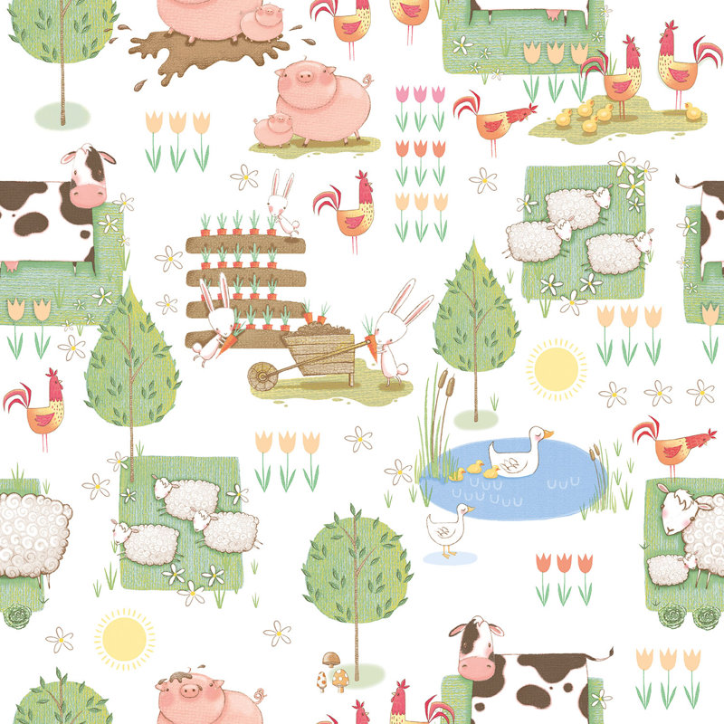 Egremt 10m x 53cm Matte Wallpaper Roll, White/Multicoloured