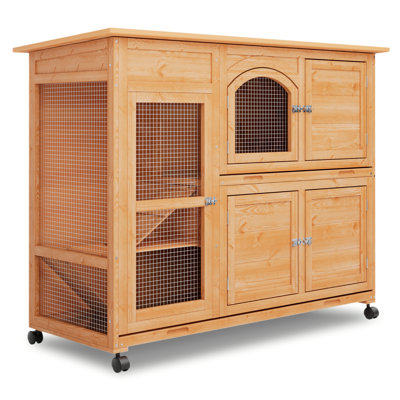 Weather Resistant Small Animal Portable Cage Rabbit Hutch with Ramp and Wheels