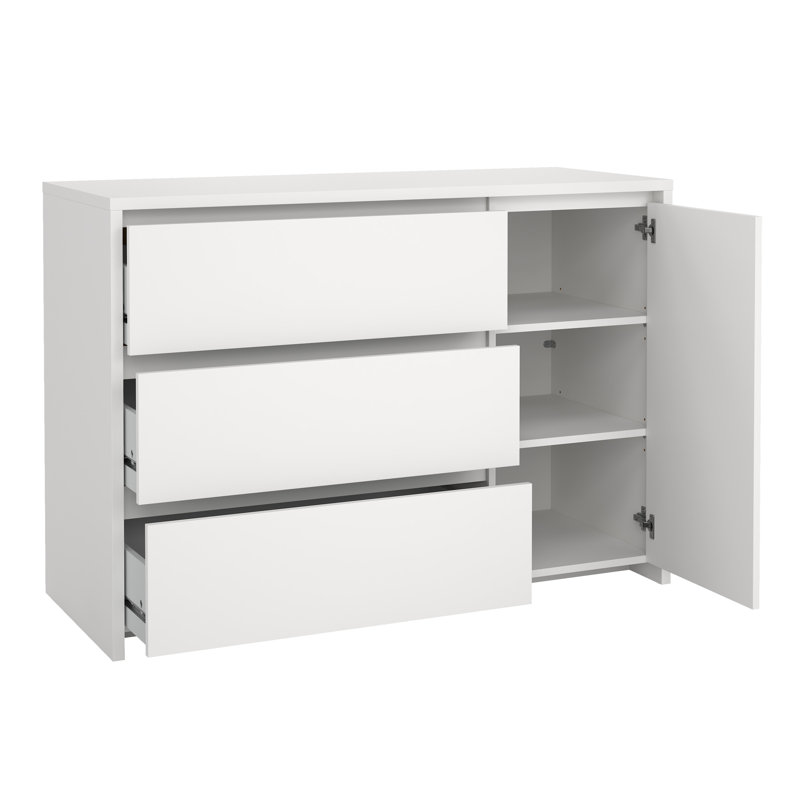 Commode à 3 tiroirs et 1 porte Amily, Blanc