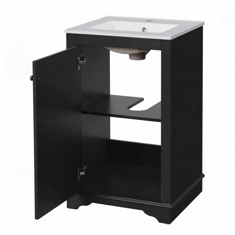 Meuble-lavabo de salle de bain avec lavabo en céramique, Noir