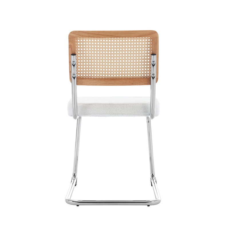 18.6'' H Tufted Upholstered Cantilever Chair, White, Silver