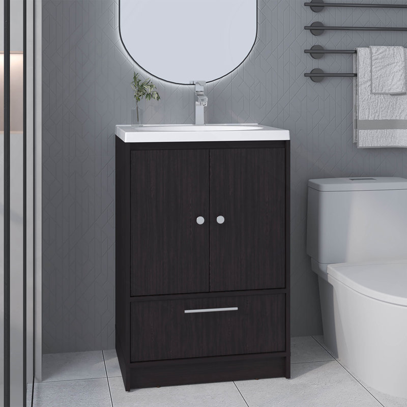 Bathroom Vanity With Sink, 2 Doors, 1 Drawer, Black Wengue, Black