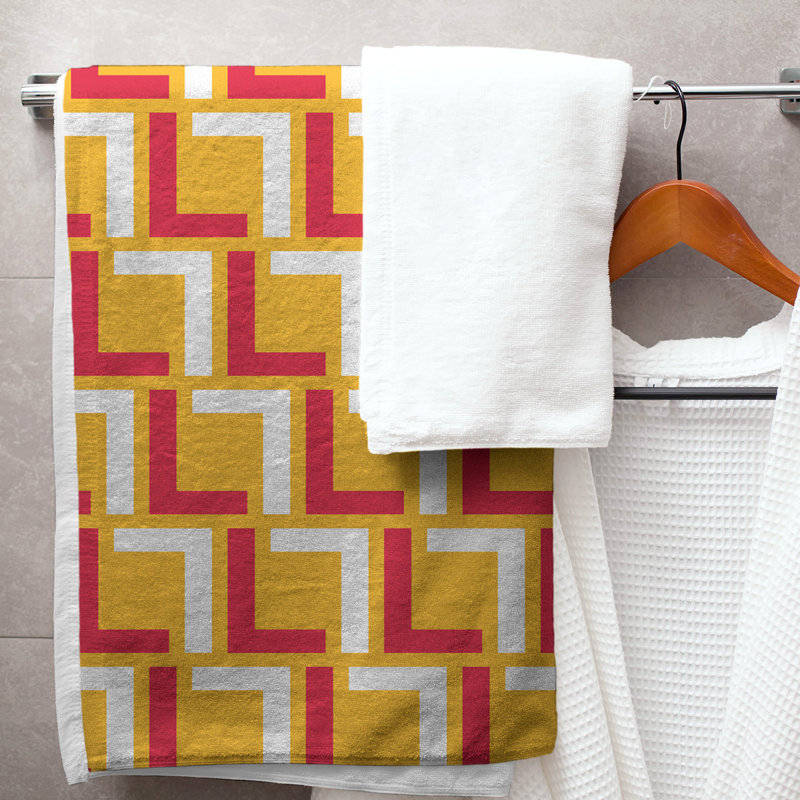 Bath Towel, Gold/Red/White