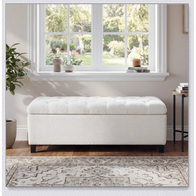 Banc repose-pieds avec rangement, surface bouclée, pieds en bois d'hévéa, capacité de 300 lb, pour le salon et la chambre à coucher