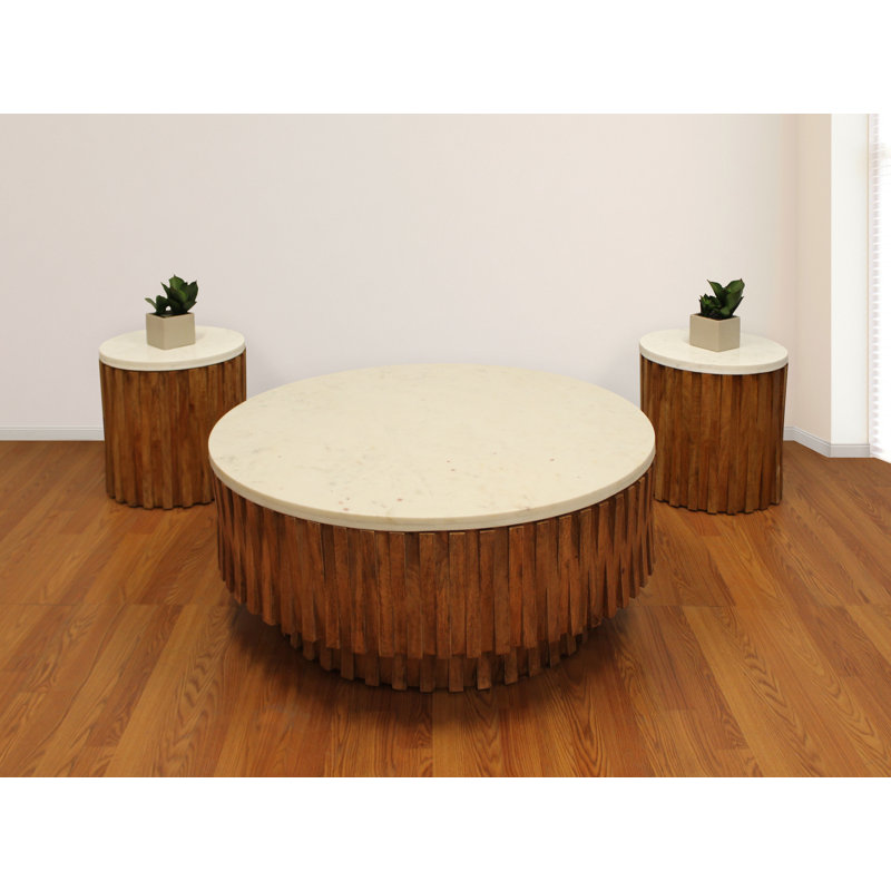 3 - Piece Solid Wood Marble Top Living Room Table Set
