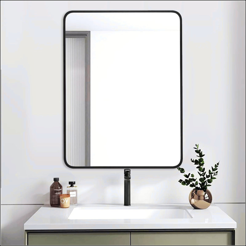 Miroir de salle de bain rectangulaire élégant et fonctionnel pour mur, Noir, 32 po x 24 po