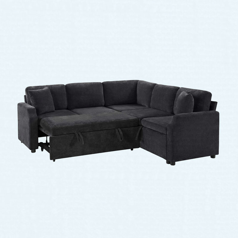 Canapé-lit modulaire en L 81,9 po avec compartiment de rangement caché et fonction de canapé-lit, Noir