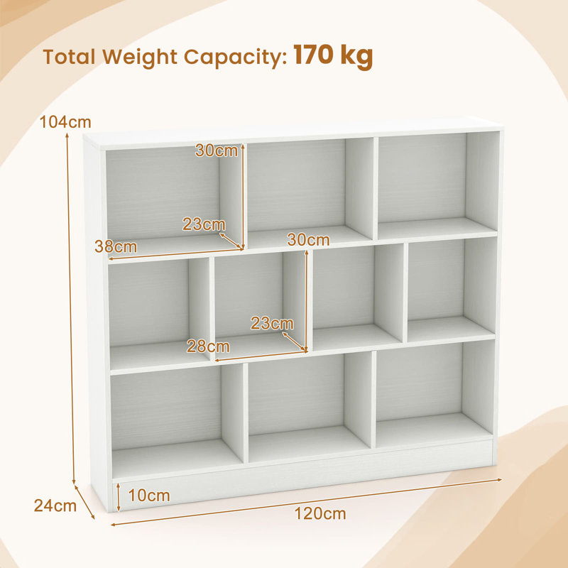 10-Cube Bookshelf Freestanding Storage Organizer With 2 Anti-Tipping Kits, White