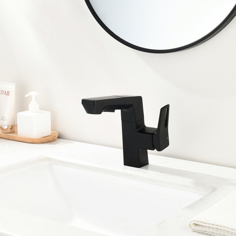 Smart Bathroom Faucet, Matte Black, Led Temperature, 23.6 - Inch Pull Out , Single Hole Deck Mount, 45 Swivel Spout Led, Black Color, 1.5 Gpm, 60 Cm Out, 360 Swivel,