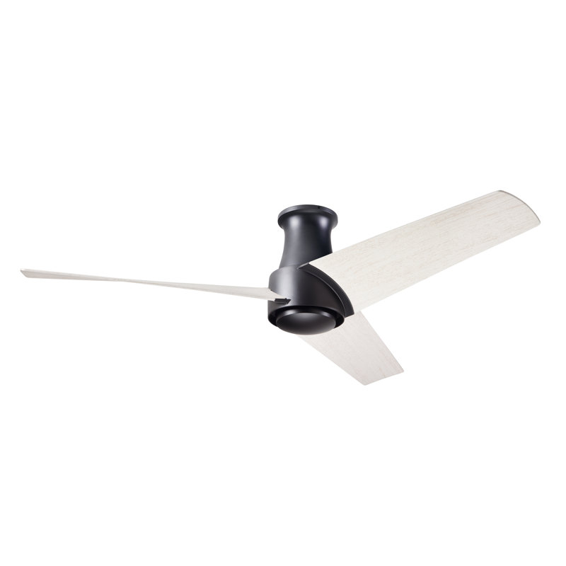 Ambit Flush Mount Ceiling Fan, Whitewash, Wall/Remote Combo Controls, Matte Black