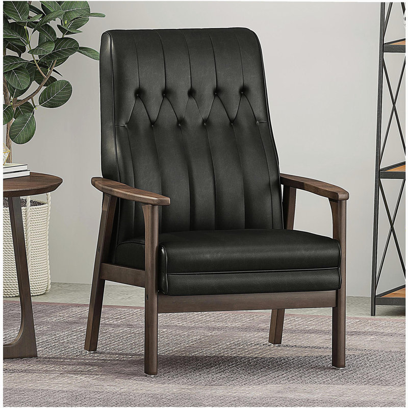 Chaise décorative Mid-Century moderne, cuir artificiel noir mat, Noir mat